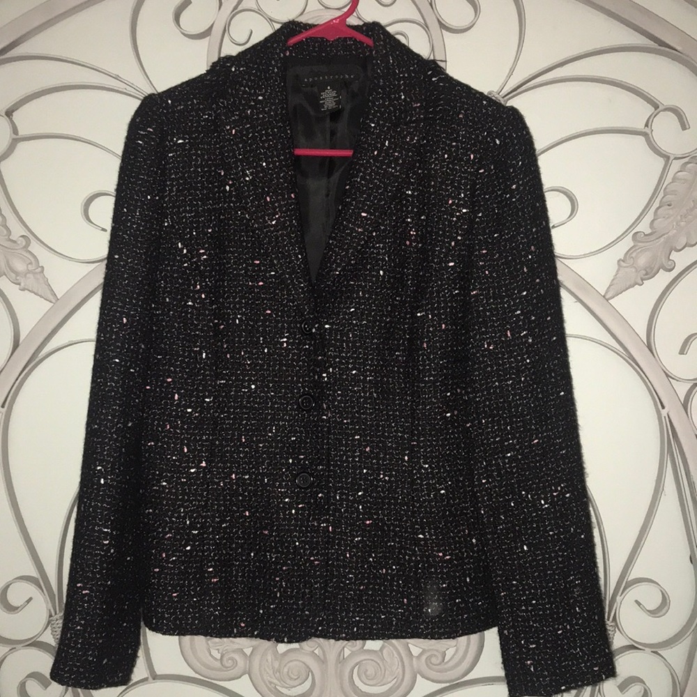 Black tweed blazer with pink/white specks